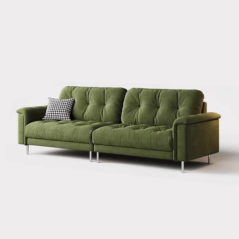 

New household cloth sofa, living room small straight row three-person high backrest chenille fabric sofa