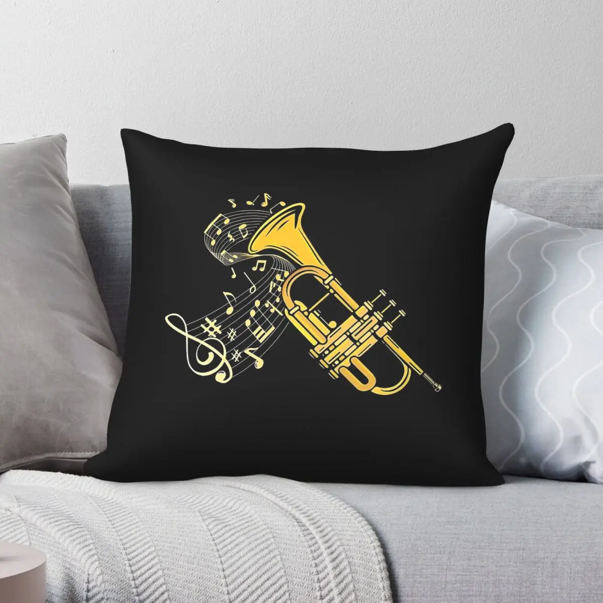 Trumpet Player Jazz Music Square Pillowcase Polyester Linen Velvet Creative Zip Decor Pillow Case Sofa Seater Cushion Cover