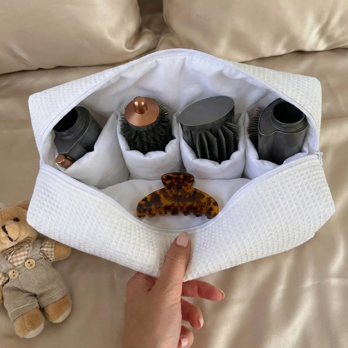 Padded Cosmetic Bag with Large Capacity Hair Dryer Storage Pouch Portable Hair Styling Tools Separate Compartments with Zipper