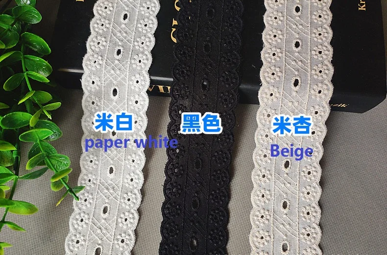 4.5cm wide 4yards/lot Craft Beige/Paper White Pure Cotton Embroidered Lace Trim X929