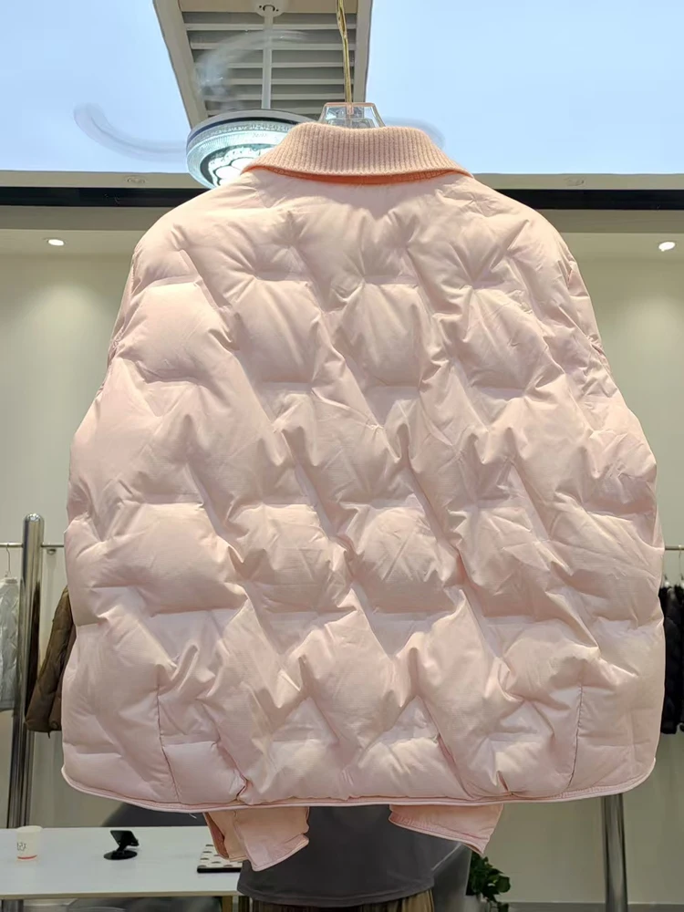 Feminino estilo curto gola de malha pequeno estilo perfumado 90 pato branco para baixo outono e inverno novo leve 2025 para baixo jaqueta