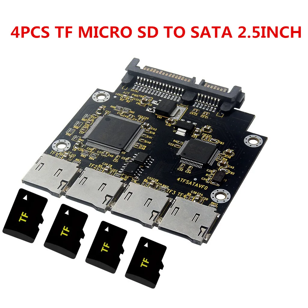 2.5 Inch 4 TF to SATA Adapter Card, Self-Made SSD Solid State Drive, For Micro-SD to SATA Group RAID Card