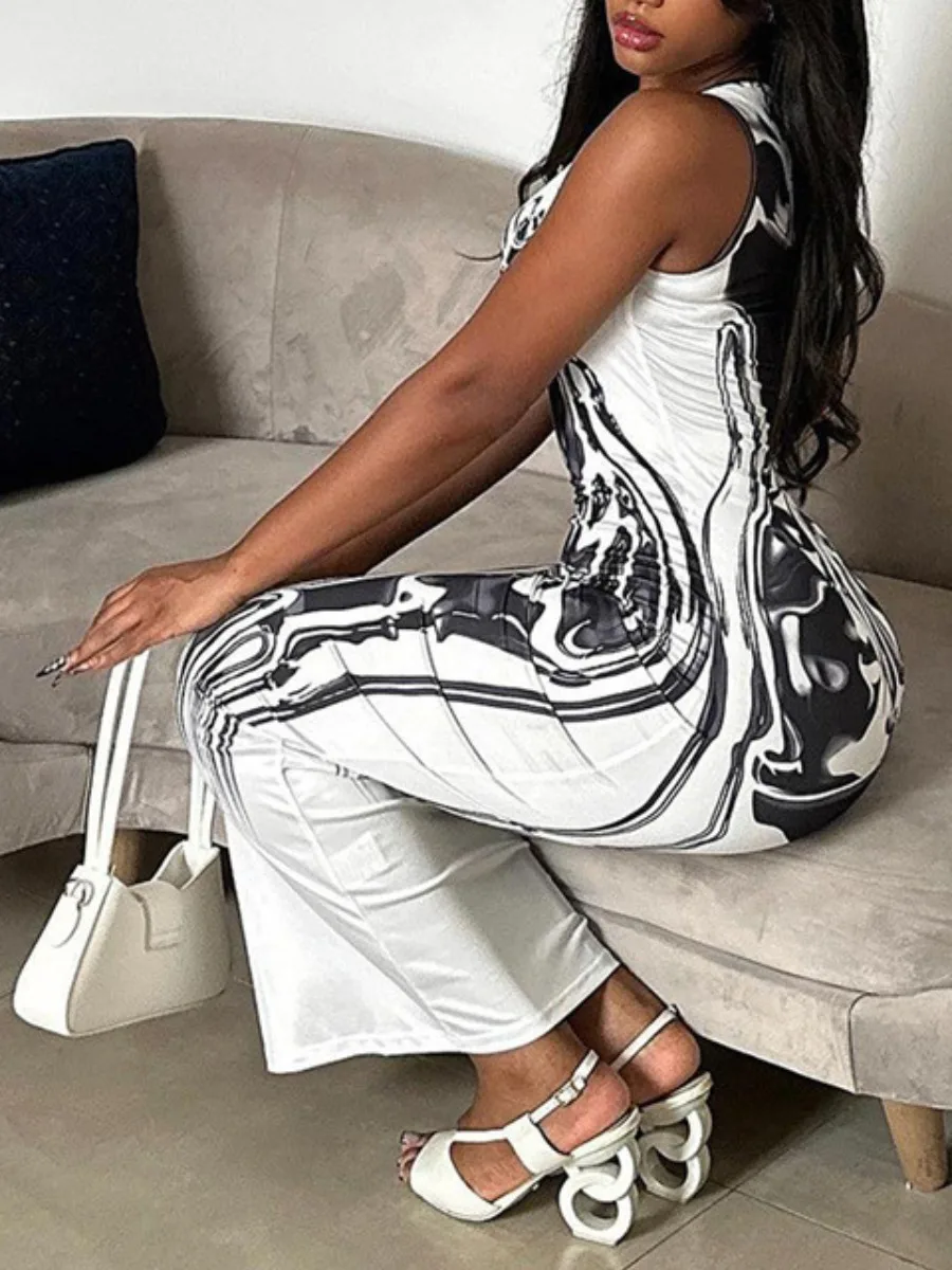 LW SXY Skeleton Print Bodycon Cami Dress Sleeveless Bodycon Maxi Dresses For Women Club Birthday Party Elegant dress vestido