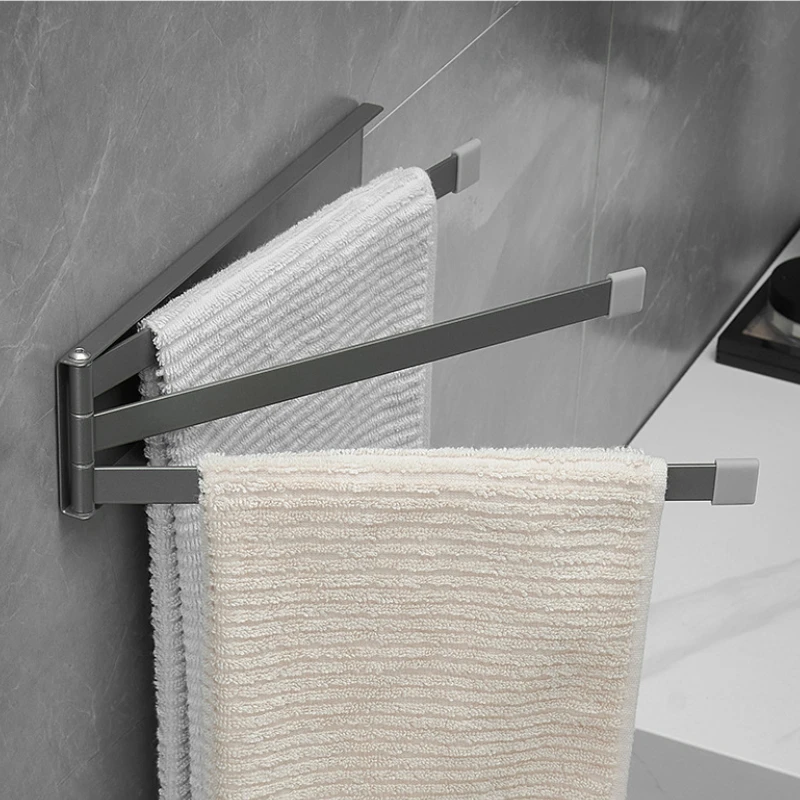 

Creative Stainless Steel Rotating Folding Towel Rack No Punching Movable Towel Bar Magnetic Folding Three Bar Hanging Bar