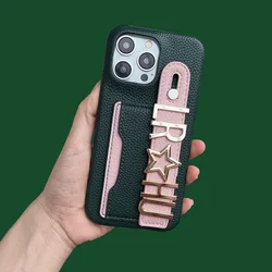 Luxury Custom Personalized Matel Name Leather Phone Case Phone Case For Iphone 14 13 12 11 15 Pro Max Mini 7 8 Cover