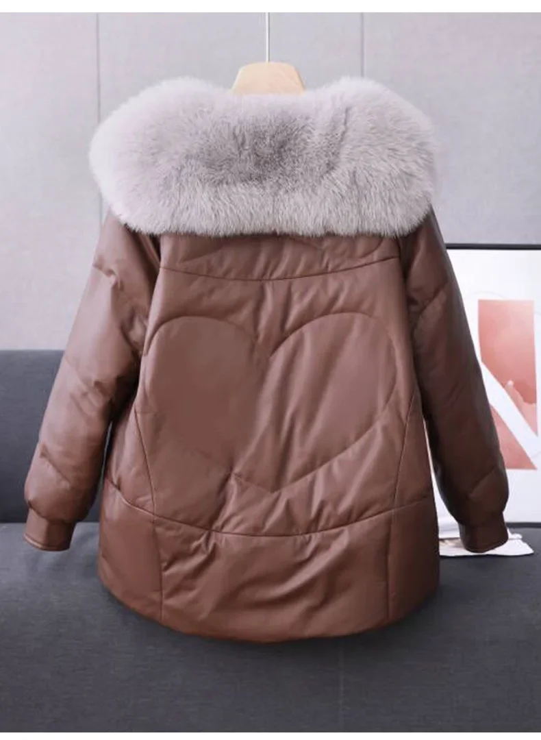 Tajiyane Real Sheepskin Leather Jacket Women Genuine Fox Fur Collar Luxury Winter 90% White Goose Down Coats Outwears Ropa Mujer