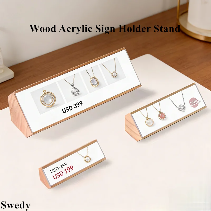78x22mm Wood Price Label Paper Tags Table Number Name Card Holder Ticket Date Holder Small Acrylic Sign Holder Display Stand