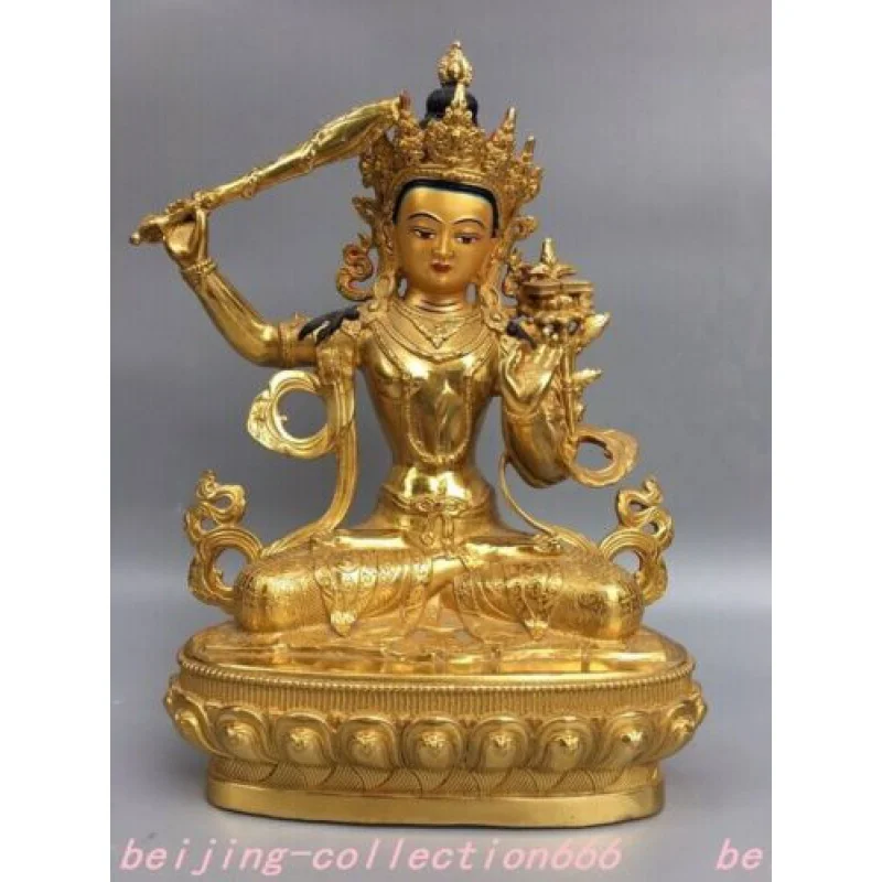 

12" Tibetan Buddhism bronze Gilt Hold sword Tara Kwan-Yin goddess Buddha statue