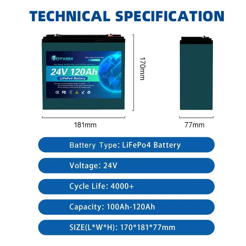 24 В 32700 120 Ач LiFePO4 аккумулятор со встроенным BMS 120 А для RV Marine Solar Overland Off-Grid перезаряжаемый литий-железо-фосфатный аккумулятор