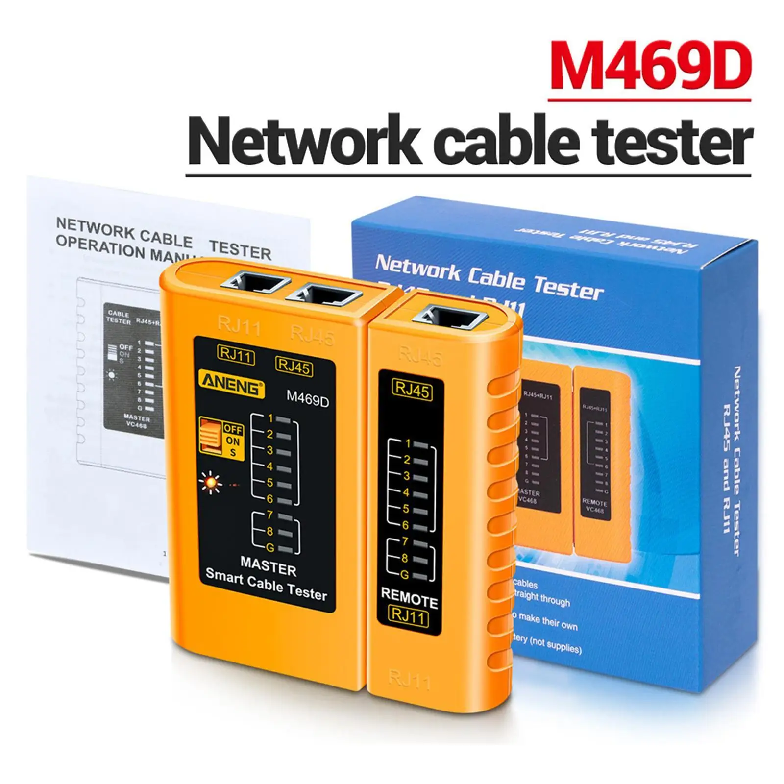 ANENG M469D Cable Lan Tester Network Cable Tester RJ45 RJ11 RJ12 CAT5 UTP LAN Cable Tester Networking Tool Network Repair Tools