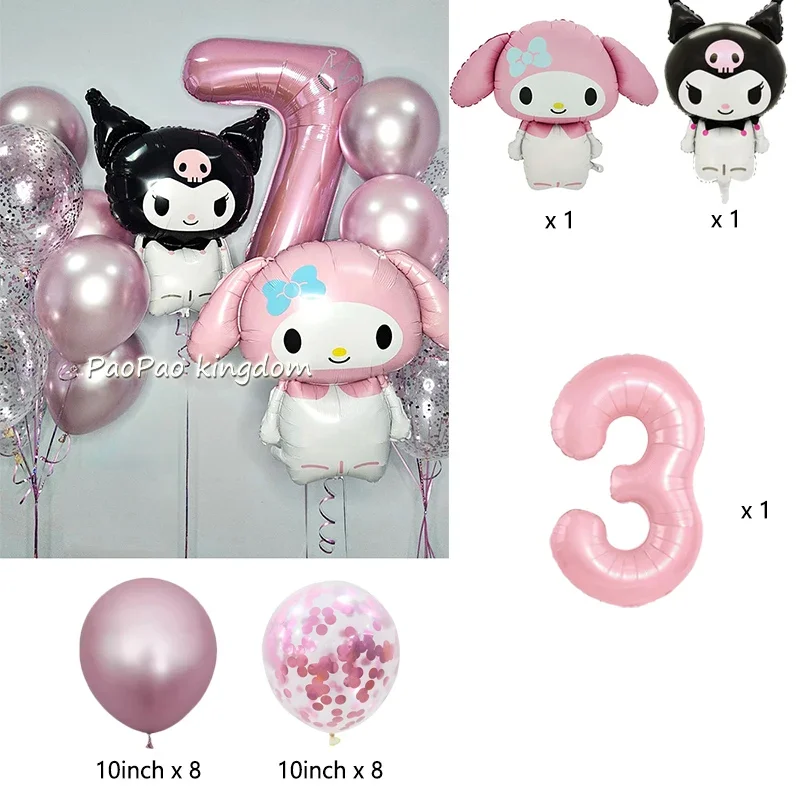Cartoon Kuromi My Melody Themen-Folienballons Set Latexballons Kindergeburtstagsparty Dekoration Zahlenballon Globos – Detail 27