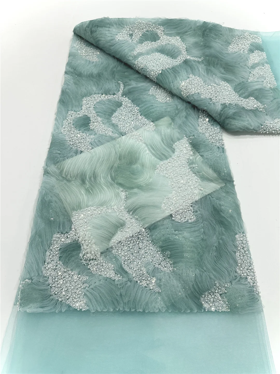 Latest Sequined Tulle Lace French Beads Lace Fabrics Bride Dress African Laces With Sequines For Wedding Dress