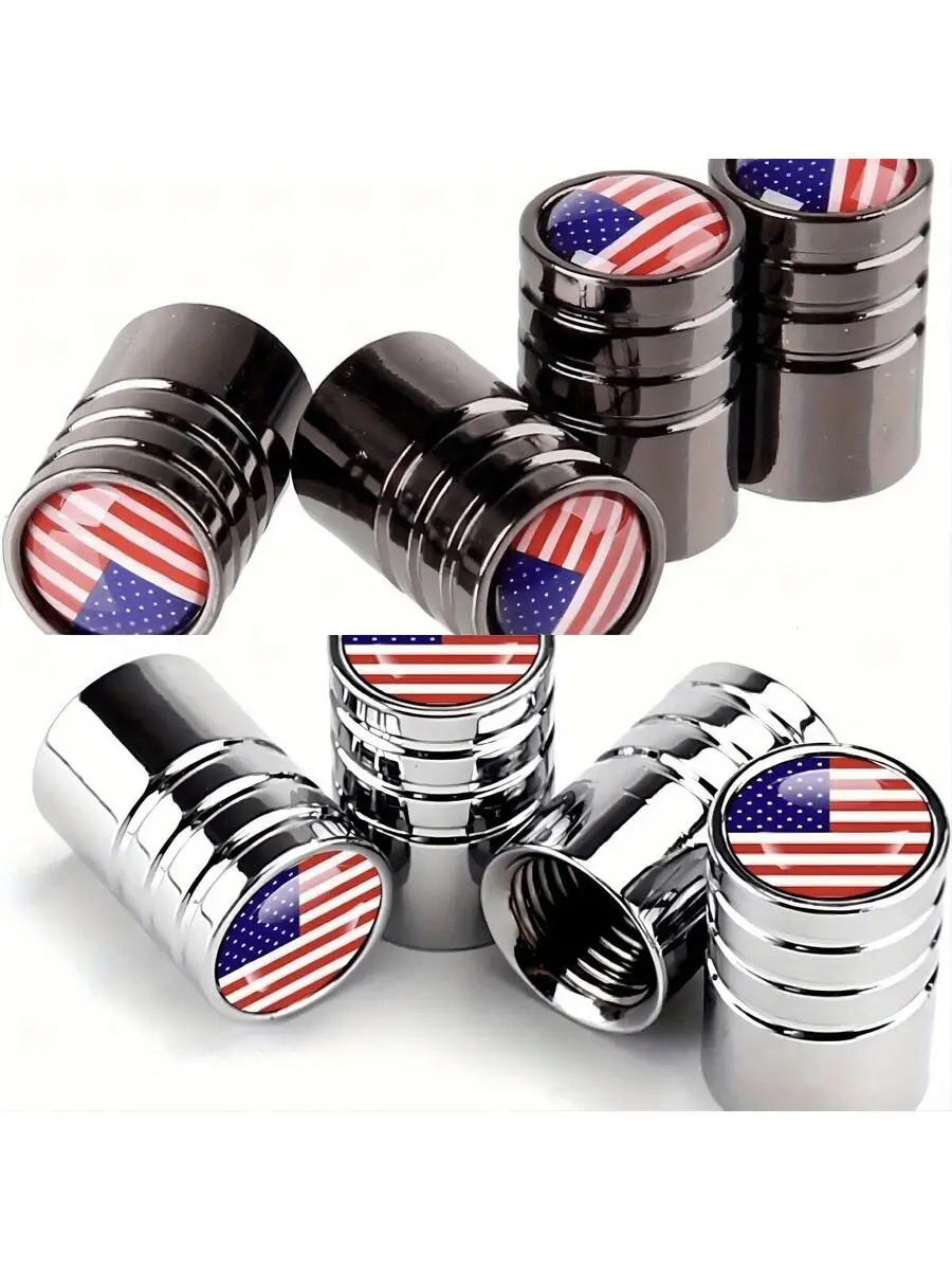 4-Piece Set Of American Flag Tire Valve Caps, Metal Structure, Three-Slot Enhanced Pressure Seal, Luminous Design, For Vehicle