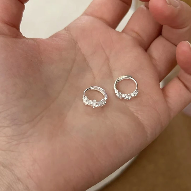 1 Pair Sterling Silver Small Rose Flower Round Hoop Earring AAA Zircon For Women Female Charm Engagement Wedding Jewelry