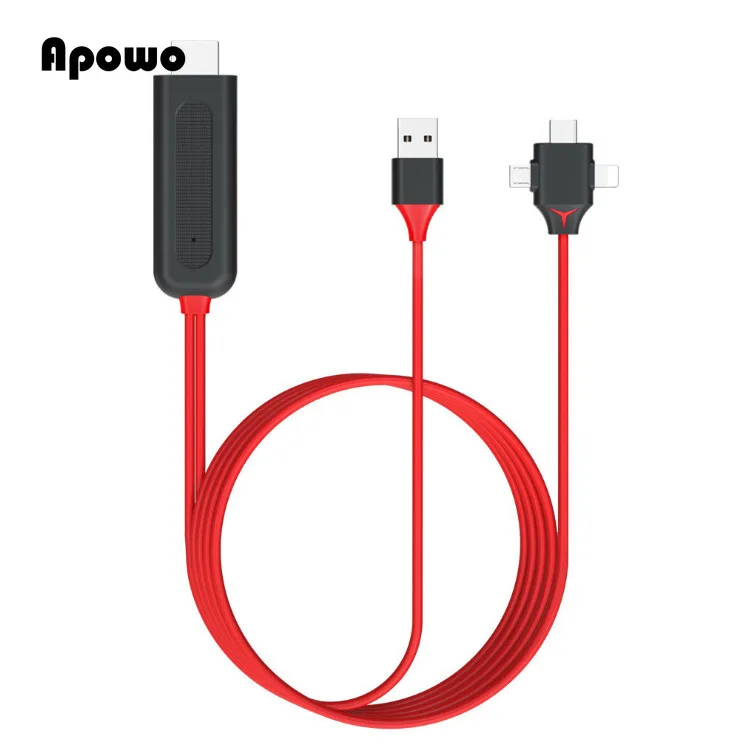 Konwerter 3 w 1 Adapter lustrzany odlew MHL kabel Micro USB typ C na HDMI-dla iphone\'a IPad telefon z androidem projektor telewizyjny