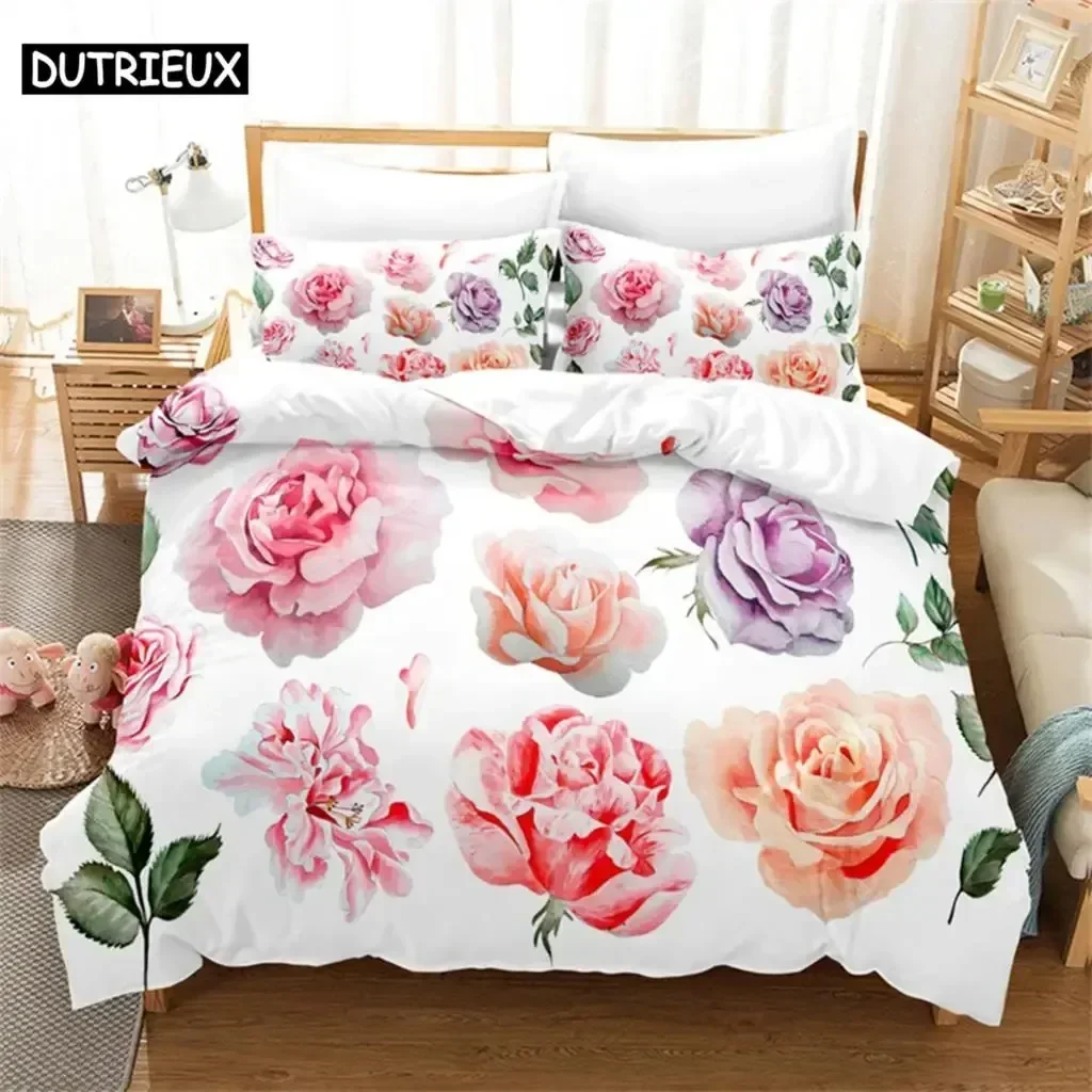 

Pink Rose Couple Bedding Set For Bedroom Soft Modern Bedspreads Comefortable Kids Duvet Cover Quilt Cover And Pillowcase