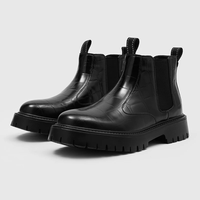 

Platform Chelsea Boots Men Ankle Shoes British Style Fashion Boots Chelsea Hombre Men Leather Platform Boots Height Increasing