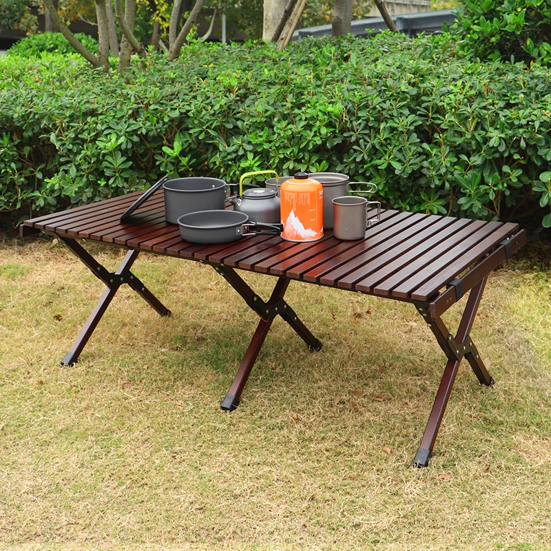 120cm Solid Wood Egg-roll Table Pine Brown Outdoor Camping Kermit Table 80KG High Load-bearing