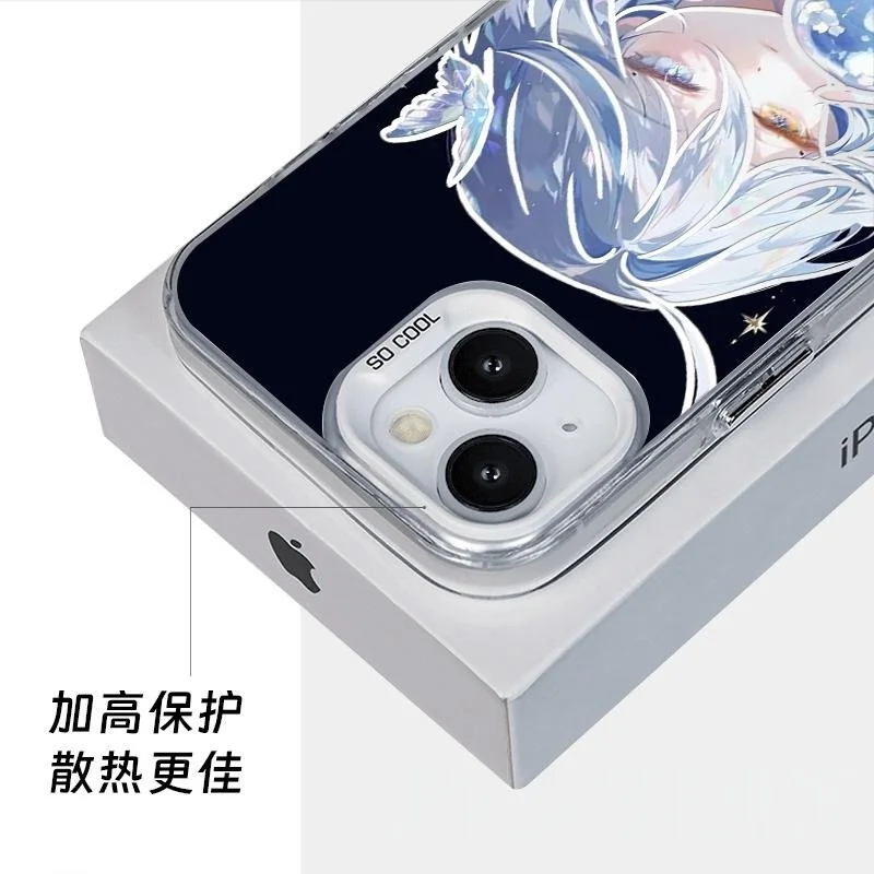 Furina menina focalors bola de cristal caso telefone para iphone 11 12 13 14 15 16 17 pro max plus ar mini genshin impacto capa traseira