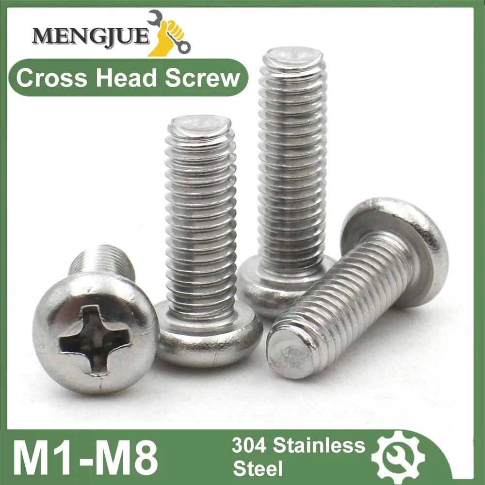 

10-100pcs M1 M1.2 M1.6 M2 M2.5 M3 M4 M5 M6 M8 DIN7985 304 Stainless Steel Cross Recessed Phillips Round Pan Head Screw Bolt