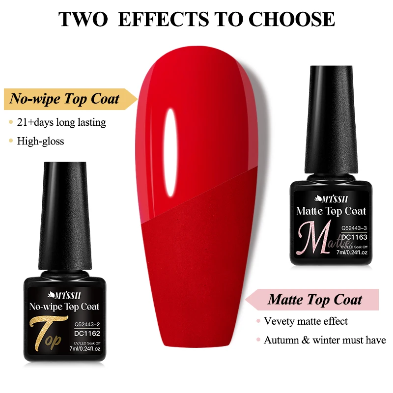 Mtssii 7ml Matte Top Coat No Wipe Top Base Coat เล็บเจลกึ่งถาวร Soak Off เล็บเล็บ UV Varnish Design
