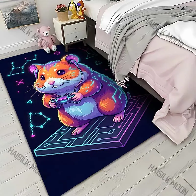 Hamster Gaming Headphones Circuit print Carpet for Living Room Bedroom Sofa Home Decor Rus Non-slip Floor Mat Luxury Gift