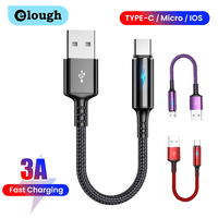Elough 3A LED Type C to Type C Cable Fast Charging USB C to USB C Cable for Power Bank iPhone Huawei Xiaomi 0.25M Data Cable