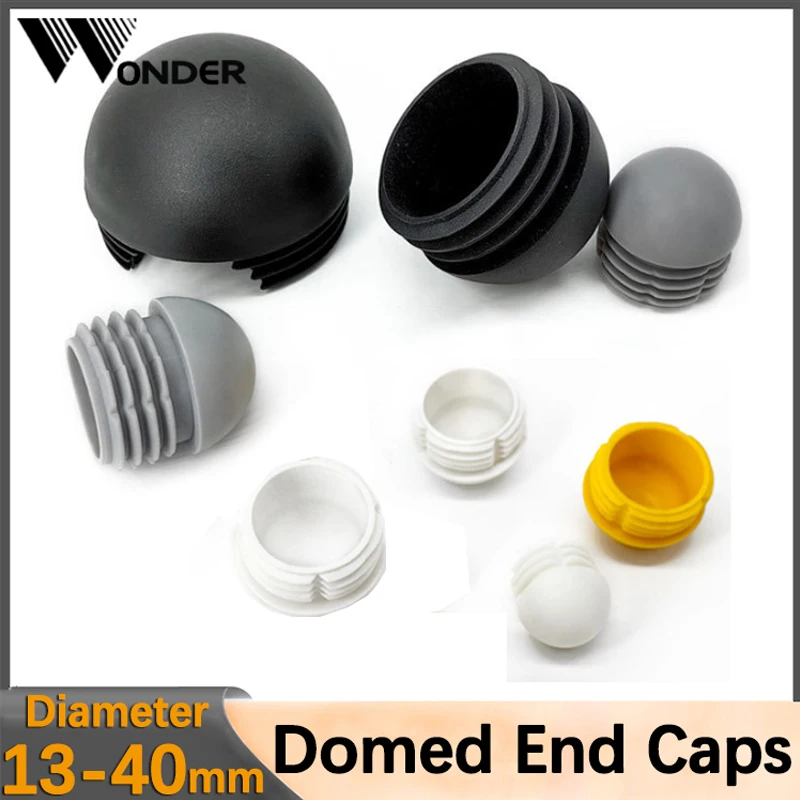 Domed Round Plastic Tube Plug 13-40mm Black/White  Steel Pipe End Caps Chair Leg Foot Dust Cover