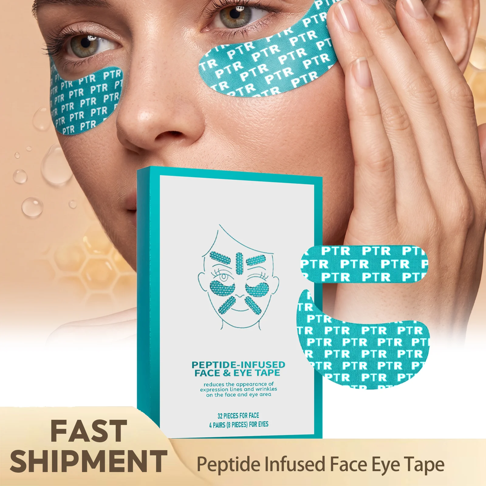 Peptide Infused Face Eye Tape Breathable Microporous Anti Wrinkle Patch Reduce Expression Lines Smooth Skin Texture Hydrating