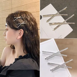 2pcs Women Cross Crystal Hairpins Rhinestone Hair Clips Barrettes Simple Side Clip Bridal Headwear for Girls Fashion Accessories