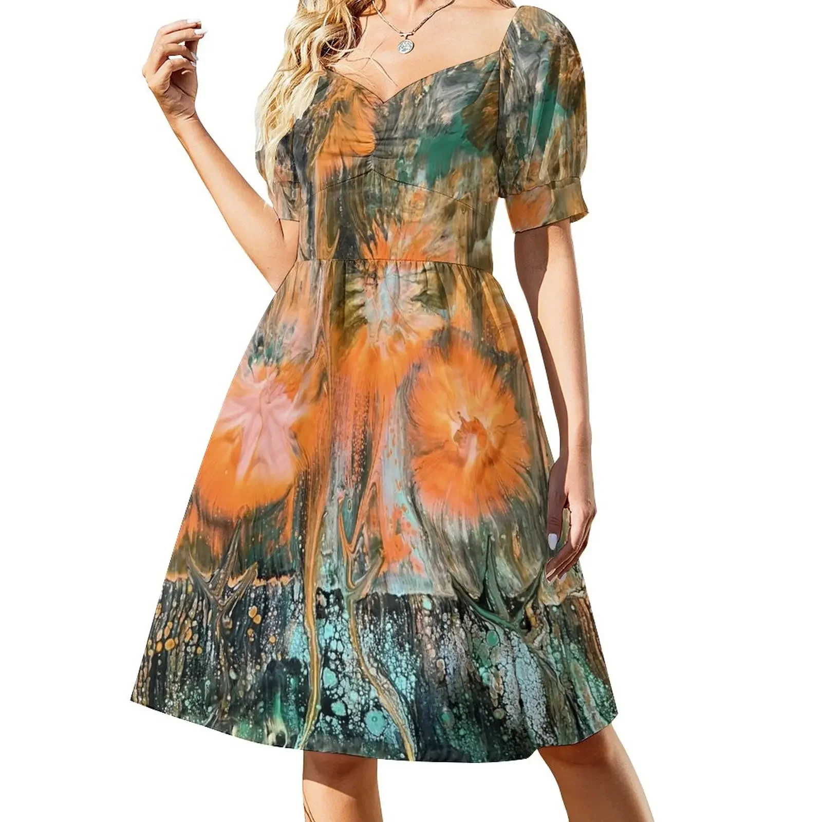 

SLB Designs abstract orange flowers Short-Sleeved Dress Aesthetic clothing clothing women summer 2025
