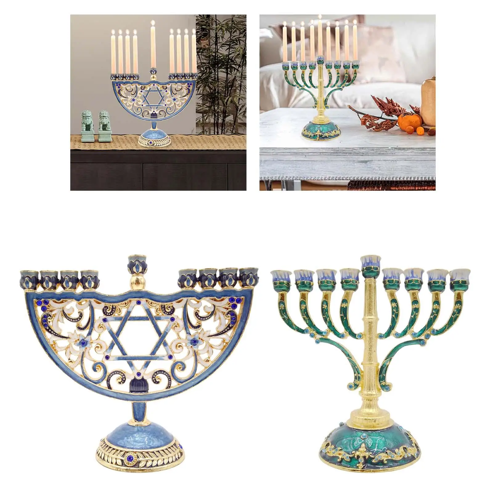 homegardentool Hanukkah Menorah Painted in Enamels Embellished with Jeweled