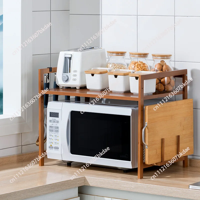 High Value Desk Organizer Bamboo Microwave Oven Storage Rack with Double Layer Structure Perfect for Household Table Shelf