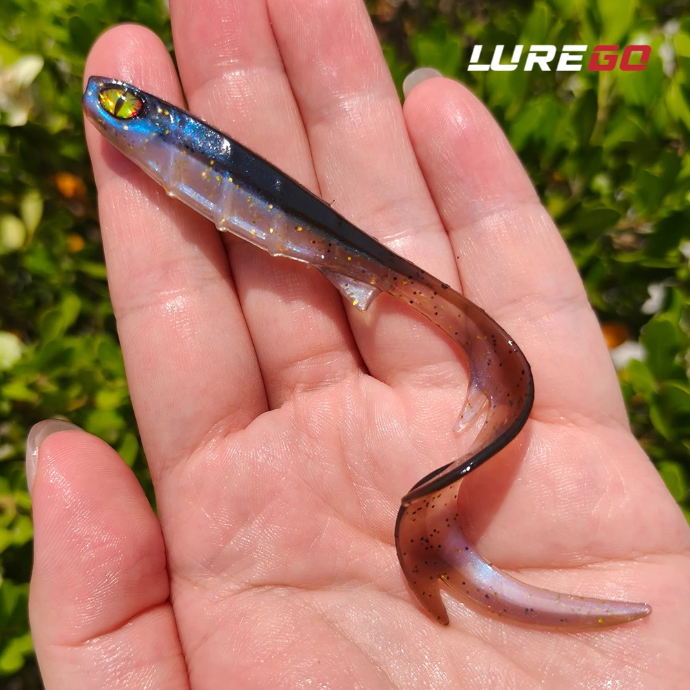 10 Stück 9,5cm 3D Bewegliche Augen Schwimmköder - Extra Langer Lockiger Schwanz Weichköder - Langsam Sinkender Jerkbait für Barsch/ Zander/ Zackenbarsch