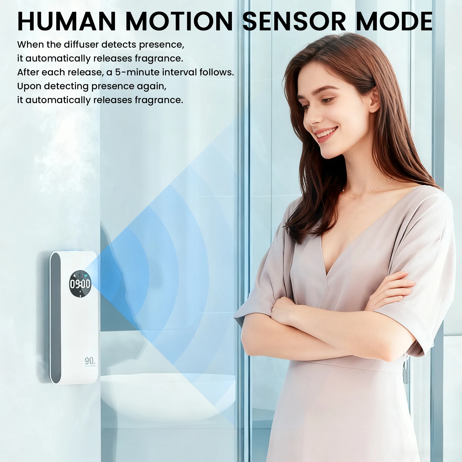 Air Humidifier 90ml 5 Spary Mode Aroma Diffuser with Smart Sensor Aromatherapy Machine for Home Bathroom Living Room Toilet