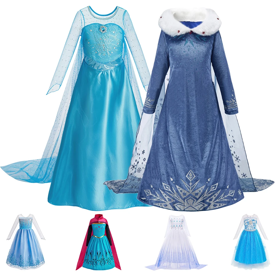Carnival Costumes Girls Elsa Princess Dress Kids Snow Queen Long Sleeve Dresses Child Christmas Birthday Party Cosplay Clothes
