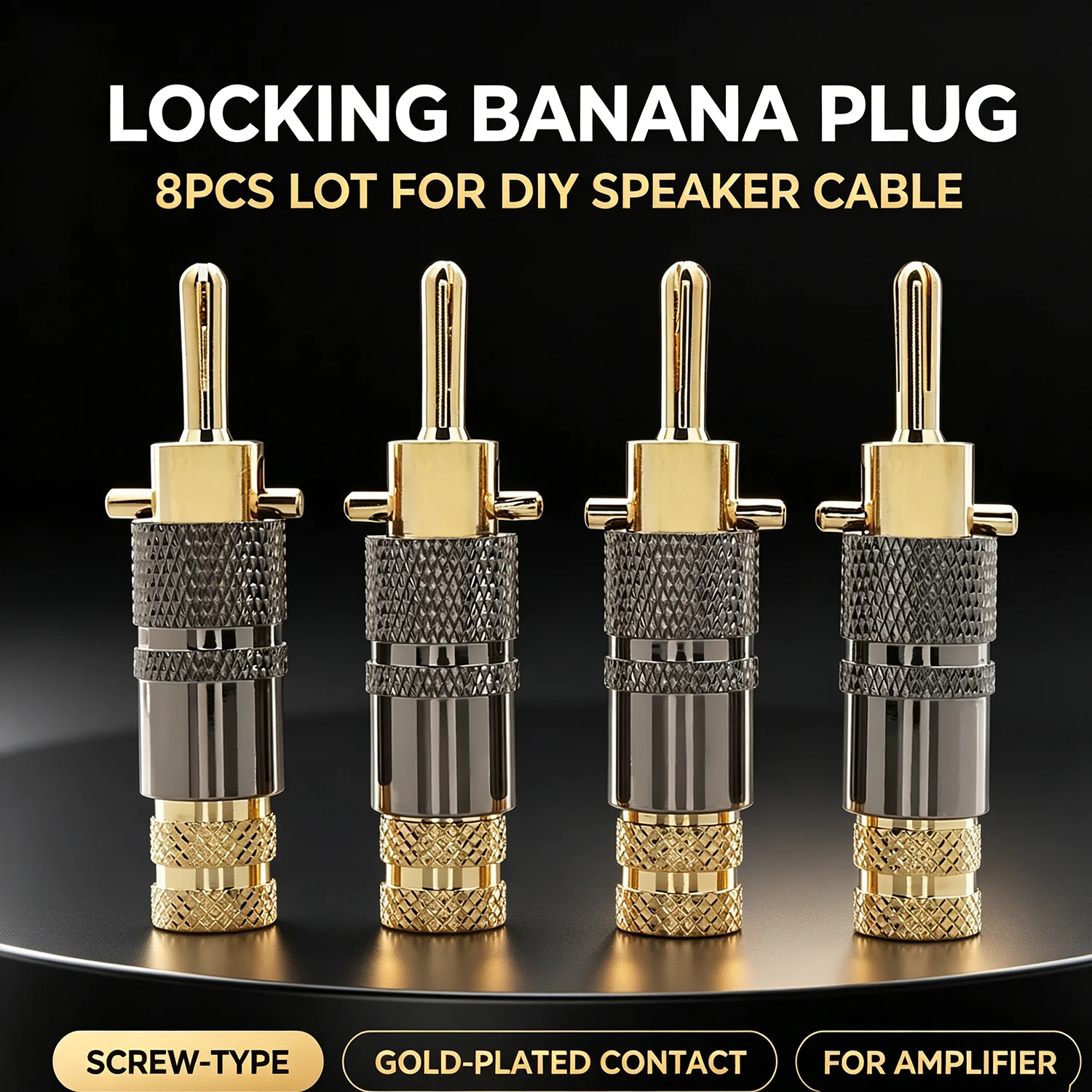 8pcs Lot Locking Banana Plug Speaker Amplifier Connector For DIY Speaker Cable