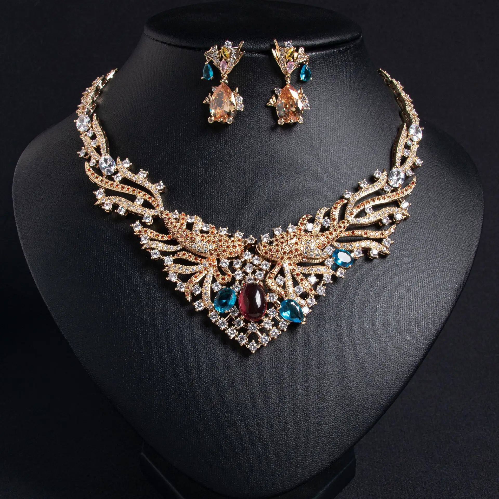 Squisito Esagerato Gioielli Cubic Zirconia Set Vestito Accessori Collana Orecchini Donne Sposa Festa Cena Vacanze Viaggio M-246