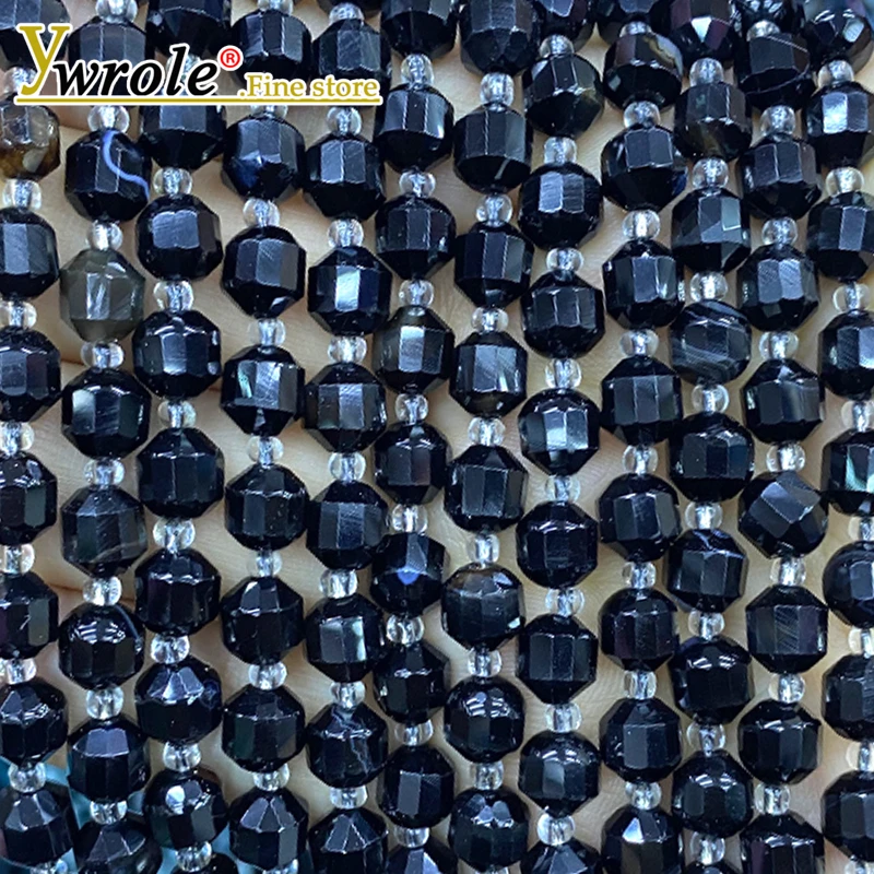 Natural Gem Stone 7x8mm Faceted Cone Column Black Lace Agate Loose Space Beads for Jewelry Making Diy Bracelets Accessories