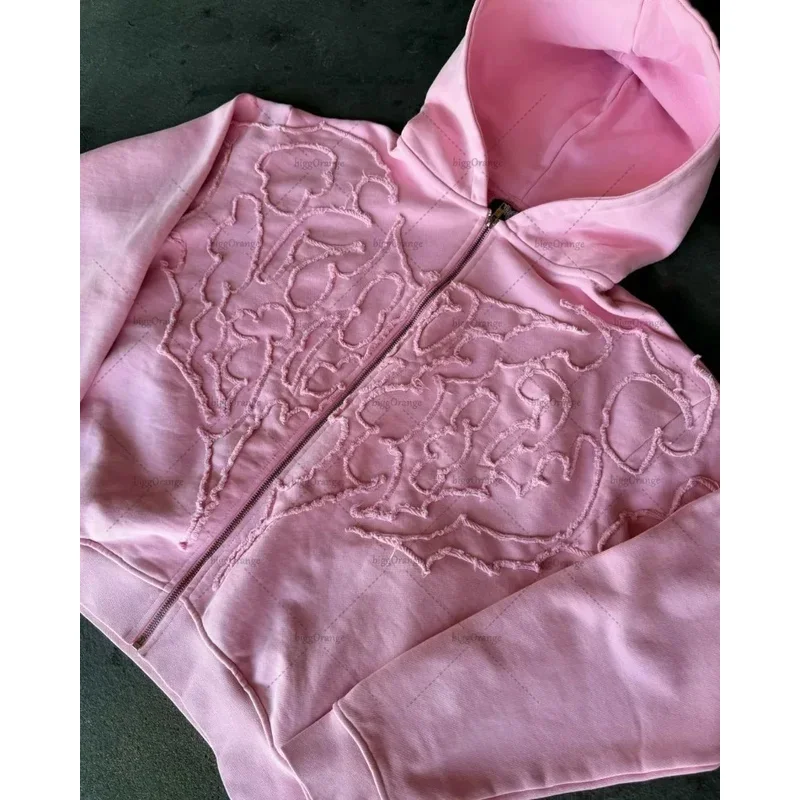 American Y2K Harajuku Retro gotico punk ricamato con cerniera giacca con cappuccio da uomo tendenza casual felpa oversize da donna Street wear