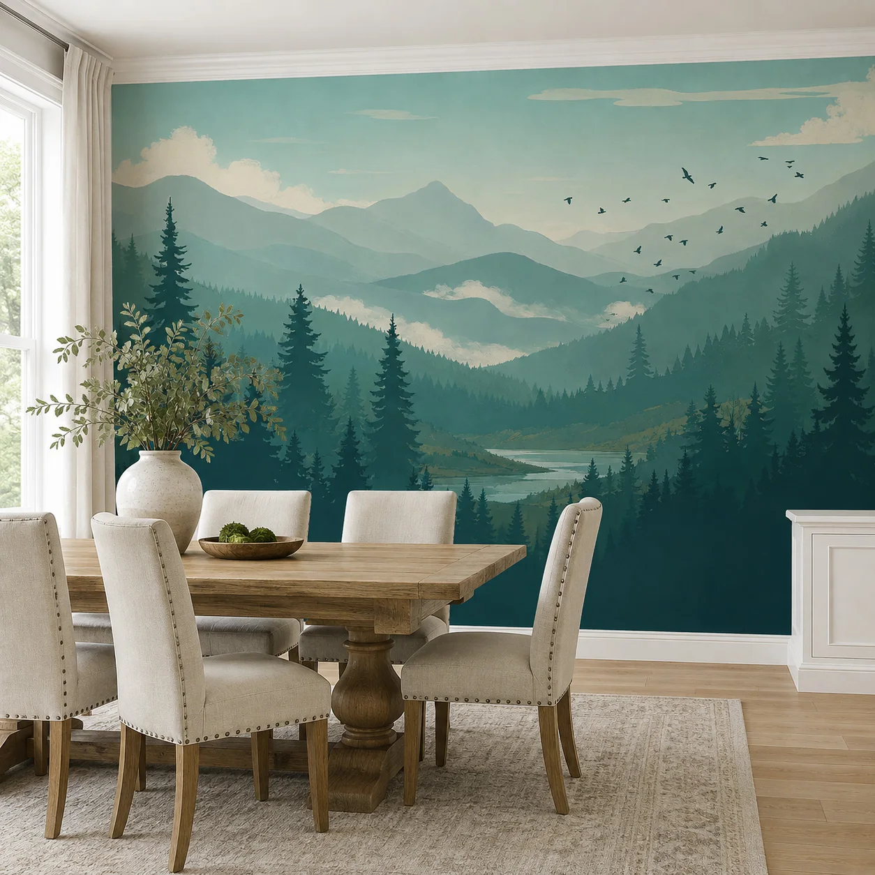 Custom Misty Mountain Forest Wallpaper Mural Blue Green Landscape Nature Wall Decor Living Room Non Self Adhesive
