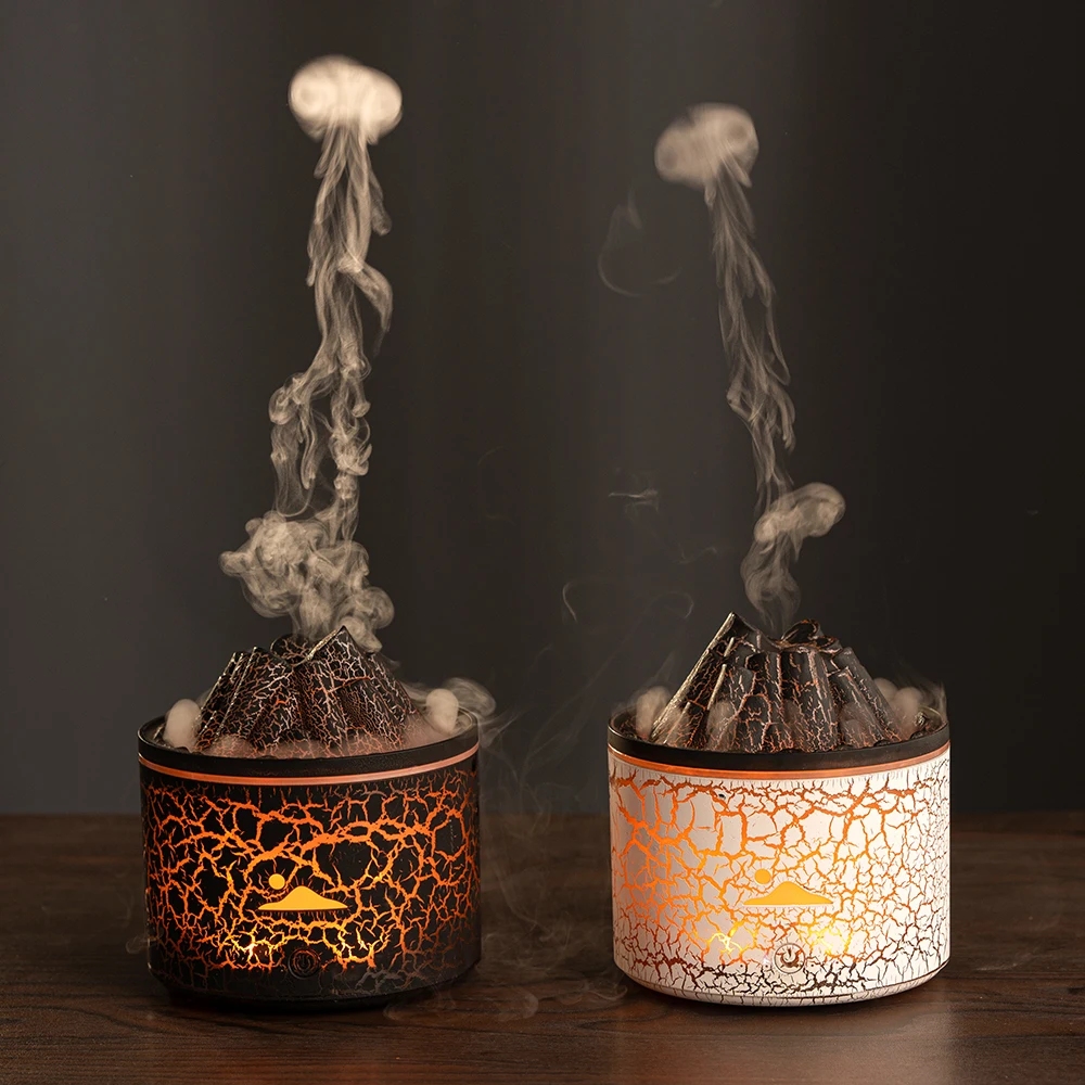 Black/White Creative Volcanic Lava Aromatherapy Machine, Home Desktop Humidifier Simulated Smoke Ring Flame Aromatherapy Machine