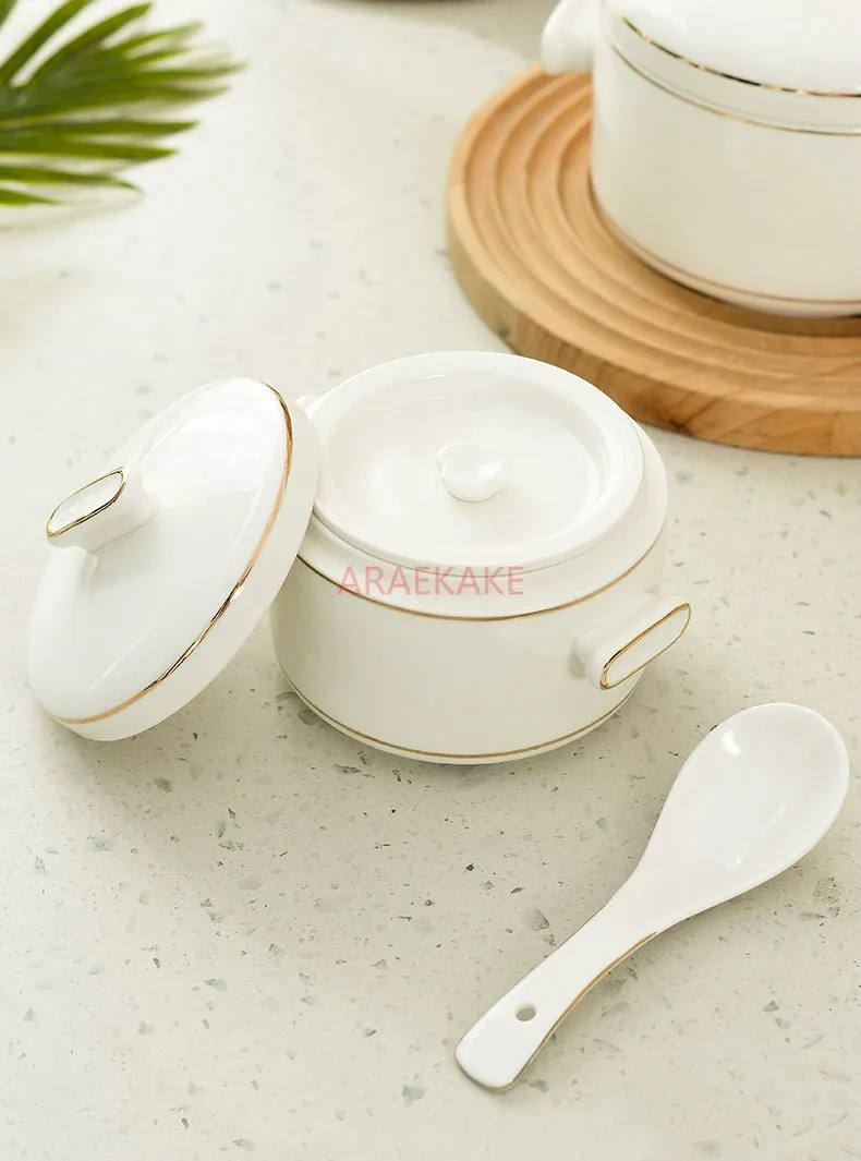 household bird's nest ceramic steamed egg stewing pot with lid and double lid Water separated stewing cup, soup cup,