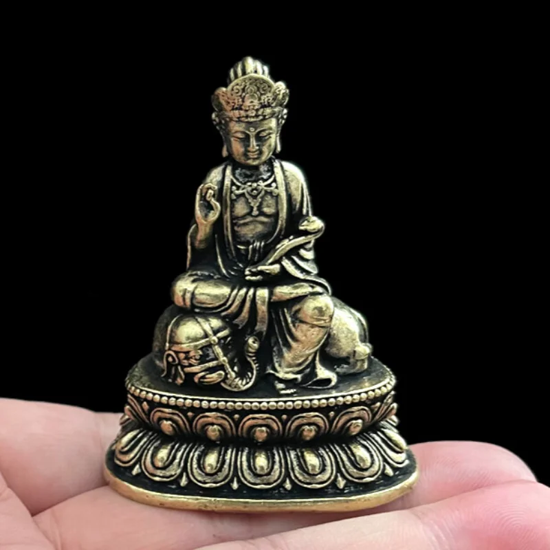 Vintage Brass Samantabhadra Bodhisattva Figurine Retro Buddhism Deity Statue Hand-cast Religious Altar Decoration Craft