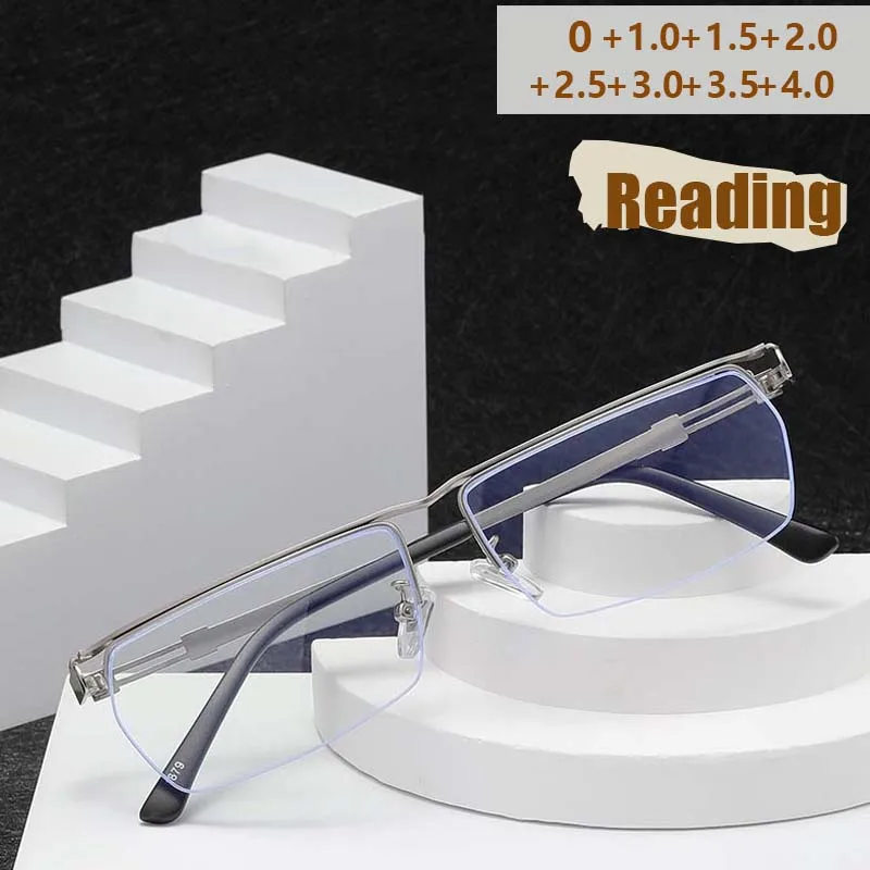 Business Neue männer Metall Halb Rahmen Presbyopie Brille Rahmen Anti Blaues Licht Gläser Rahmen Lesebrille 3879