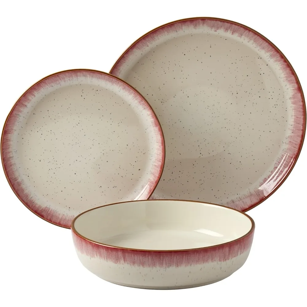

Tabletops Gallery Speckled Farmhouse Collection- Stoneware Dishes Service for 4 Dinner Salad Appetizer Dessert Plate Bowls, 12 P