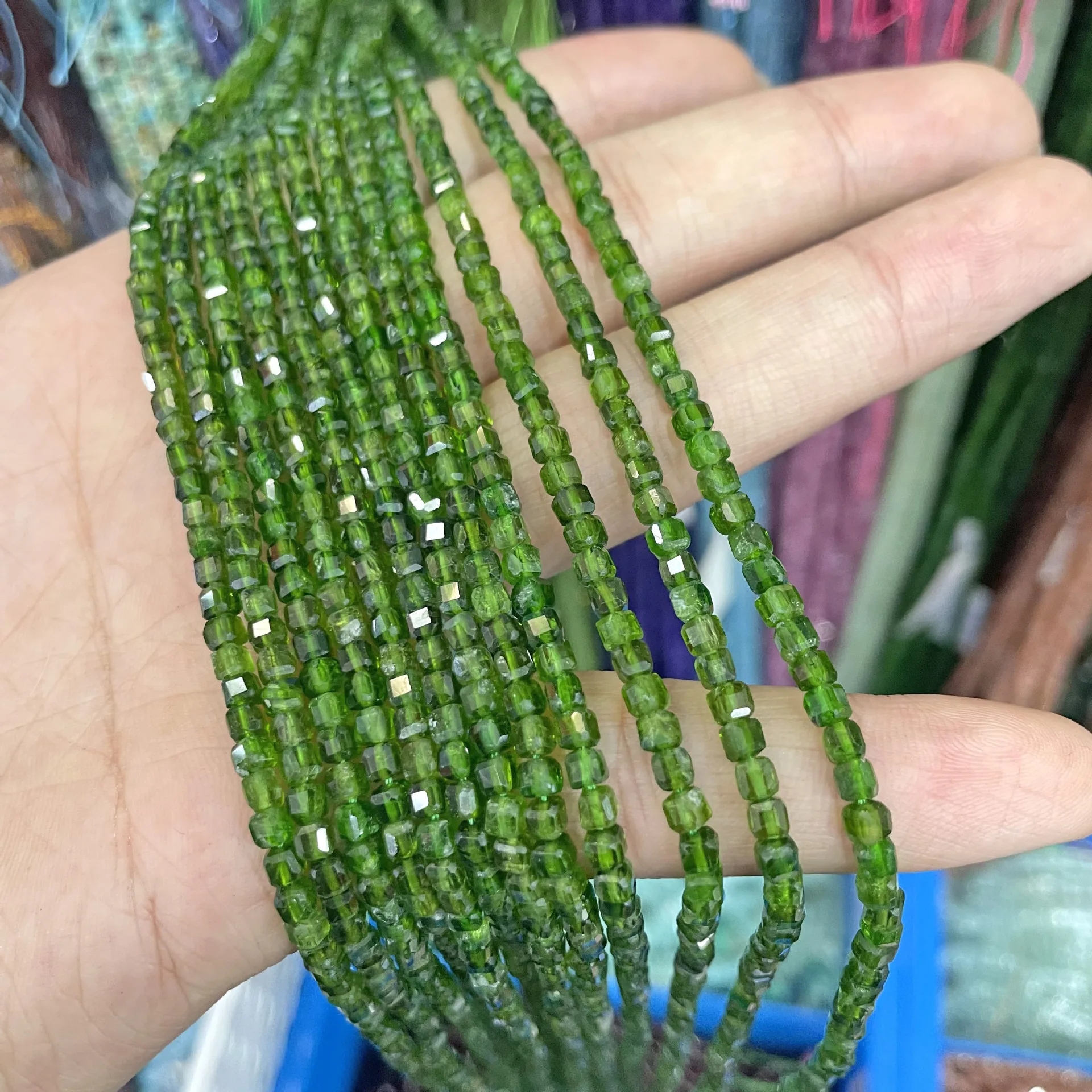 Natural 3*3mm 5A Diopside Faceted cube sugar Loose Beads For Jewelry Making DIY Bracelets Necklace Gift