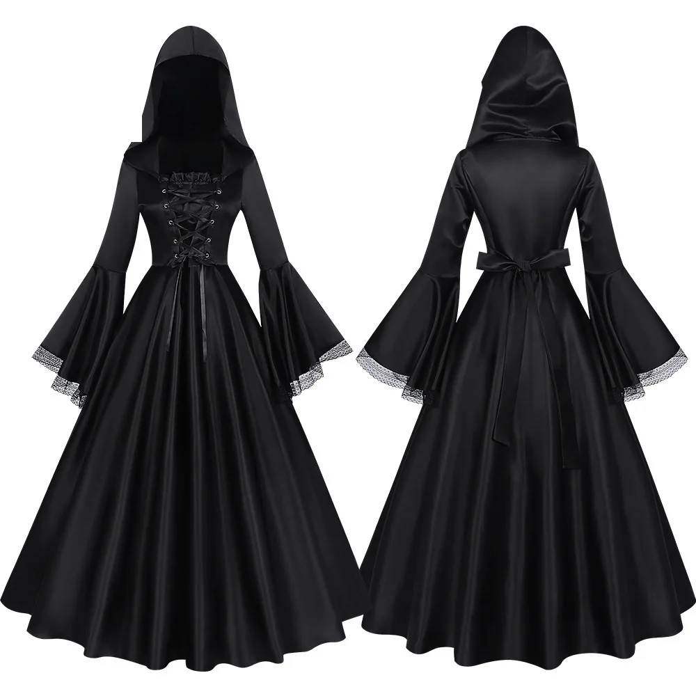 Gothic Long Skirt Renaissance Cosplay Costume Large Size Halloween Dance Party Theme Wardrobe Ladies Traditional Costume