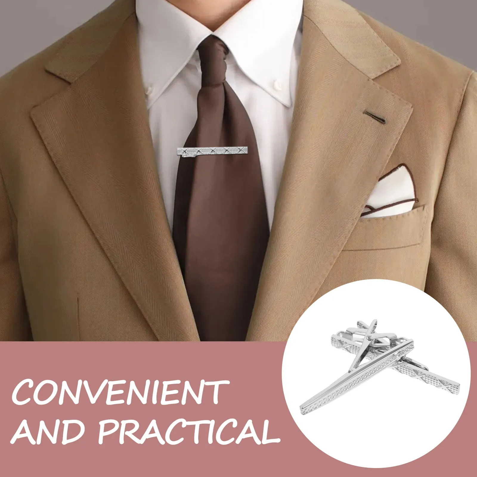 2Pcs Business Tie Clips for Men Sleek Stainless Steel Metal Neck Tie Holders for Dress Shirts Tuxedo Wedding Groom Groomsmen