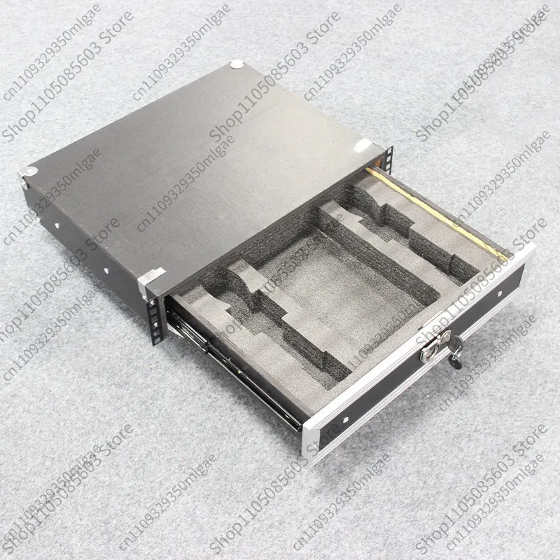 19 Inch 2U Lockable Drawer, ABS Flight Case Mic Cabinet Accessory, Fit 3U Wooden Microphone Receiver Engineering Storage